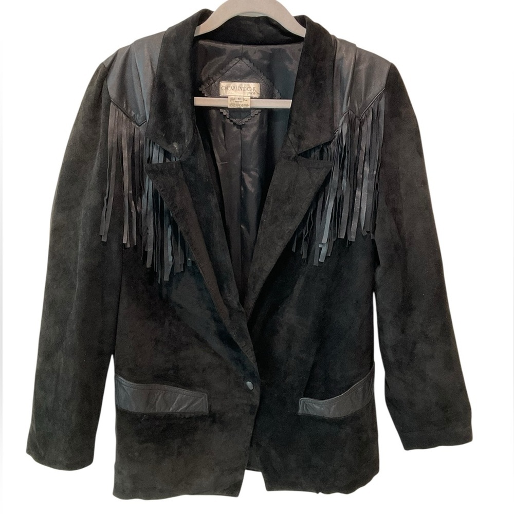 Vintage Fringe Suede Western Jacket Black Small Boho Coastal Cowgirl Festival - Picture 7 of 7